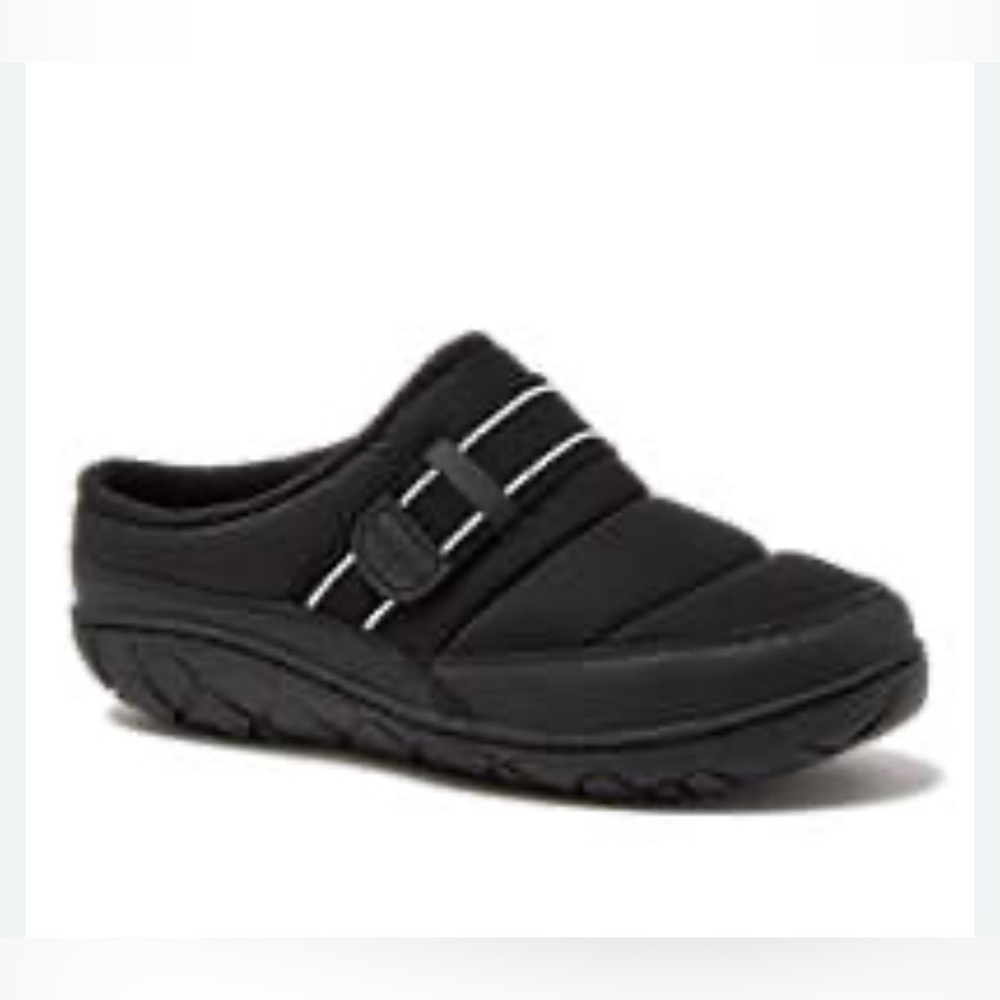 Lands' End Black Fleece Lined‎ Comfort Puffer Clogs Shoes Slip On StrapsSize 6B